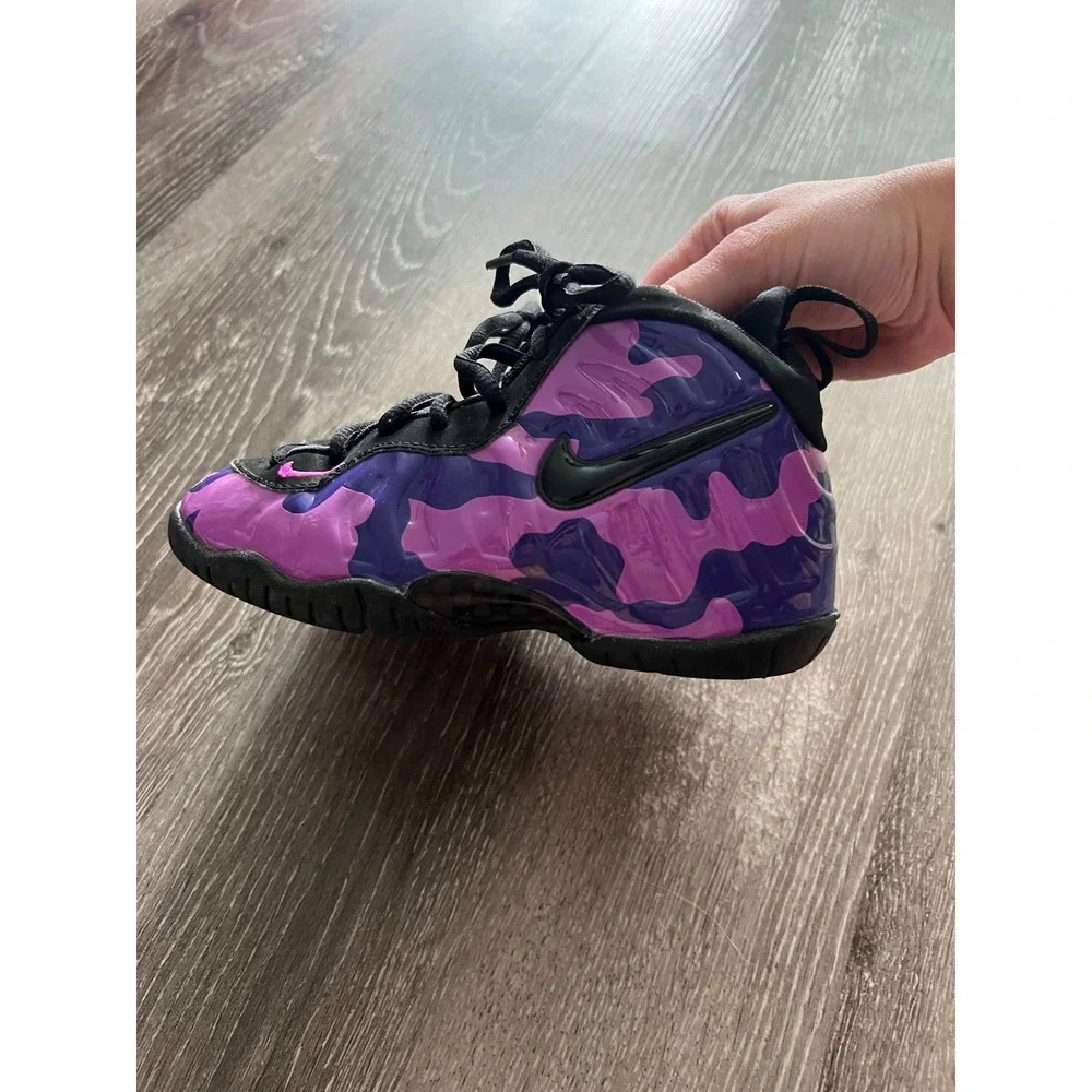 Nike Little Posite One Kids 11C Purple Camo Basketball Shoes 843755-012